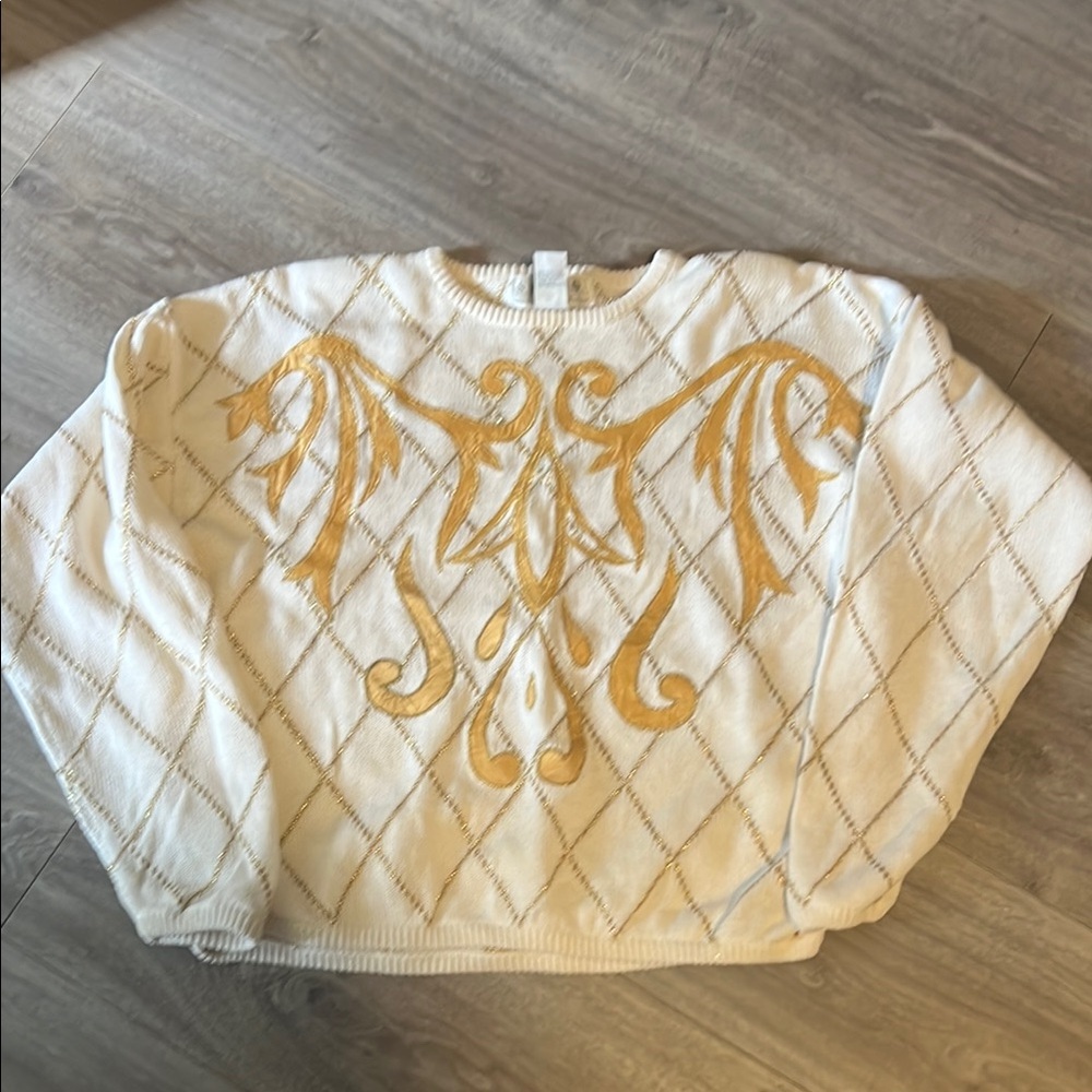Cream and Gold Patterned Sweater